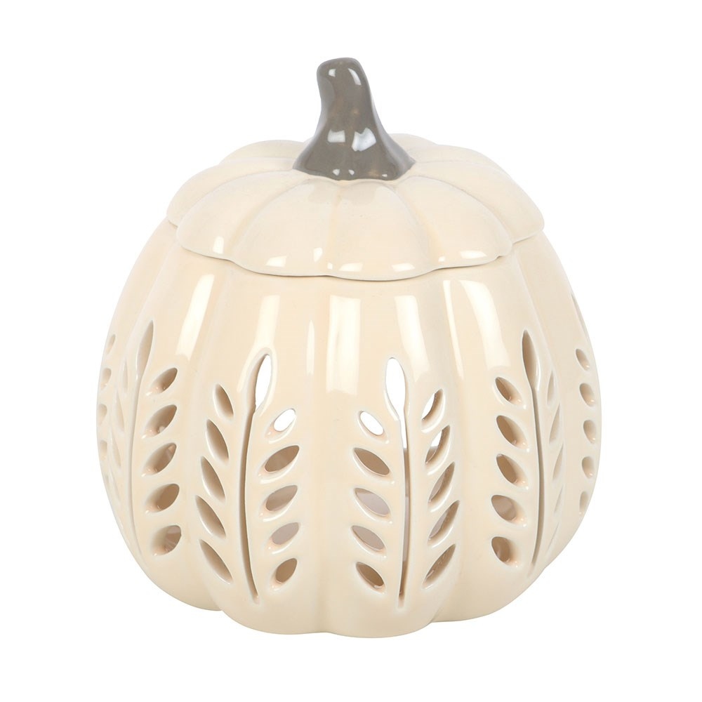Something Different - Cream Leaf Cut Out Pumpkin and Wax Warmer Oliebrander - Creme